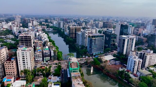 modern city skyline with lake and urban Cityscape