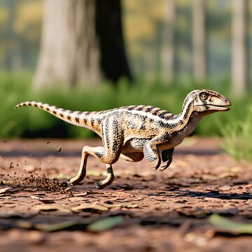 Small Compsognathus Running on Forest Floor