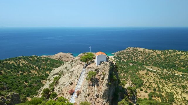 Aerial View of Panagia Krimniotissa Church on Samothrace Island Greece