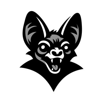 Logo con dibujo con l&iacute;neas de la cabeza de un vampiro con la boca abierta mostrando los colmillos, para tarjetas y felicitaciones de Halloween