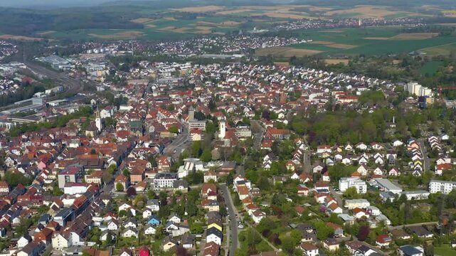 Aerial view beside the small town Bretten in Germany on sunny day in spring.