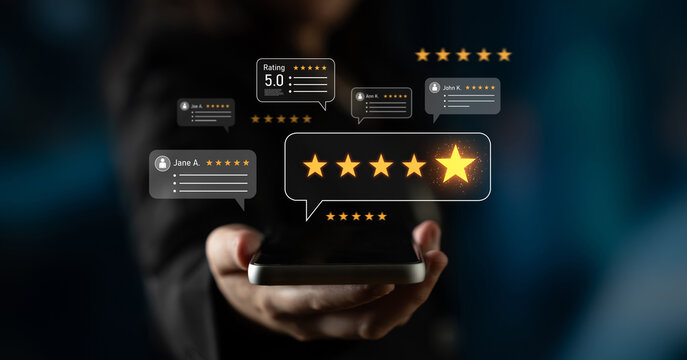 Customer centric review and rating system supports product review, digital rating concept, and customer give good trust by visualizing people choice through stars and feedback content technology Latch