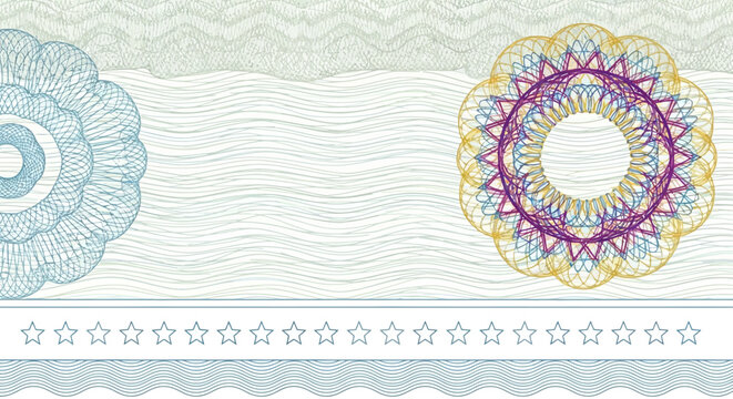 Guilloche Certificate Background with Rosettes and Stars for Security Documents, Banknotes, and Checks