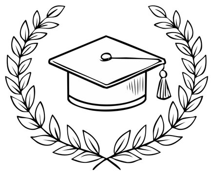 Academic Achievement Symbol Graduation Cap Laurel Wreath Illustration