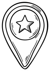 Obraz premium Location marker illustration with star icon, hand drawn style