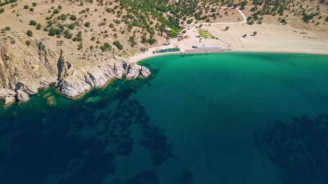 Aerial View of Sunny Pachia Ammos Beach on Samothraki Island Greece