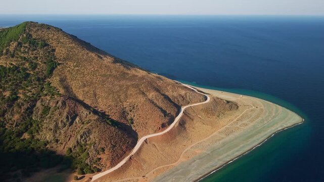 Aerial View of Coastal Road to Kipos Beach Samothrace Greece
