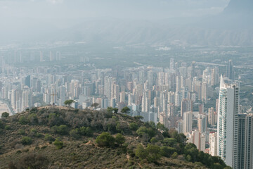 Fototapeta premium Benidorm city skyline with mountain landscape, Alicante, Spain