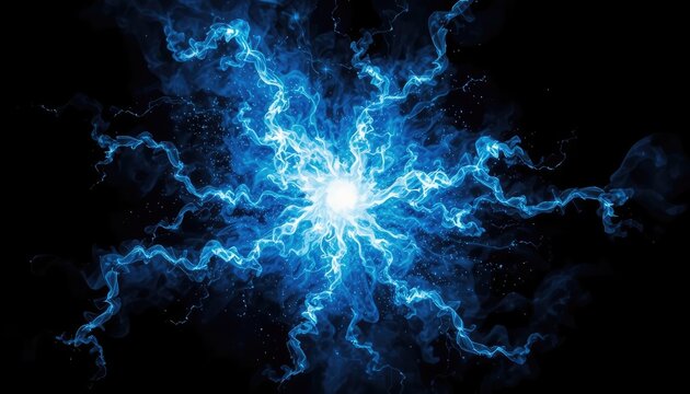 Explosive blue energy burst for scientific, technology, or abstract presentations and backgrounds