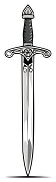 Ornate medieval sword with decorative hilt and crossguard vector illustration