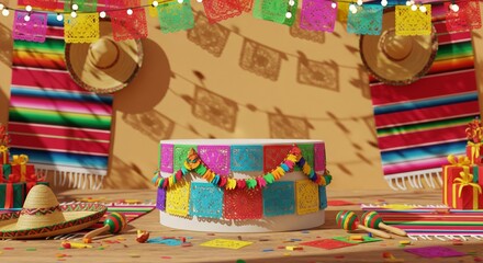 Fototapeta premium Festive Display with Platform and Colorful Decorations for