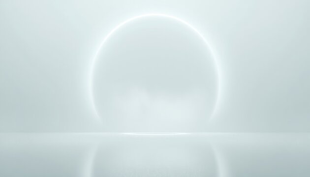 A serene, minimalist stage with a soft, glowing circular halo perfect for product launches, virtual events, or elegant presentations.