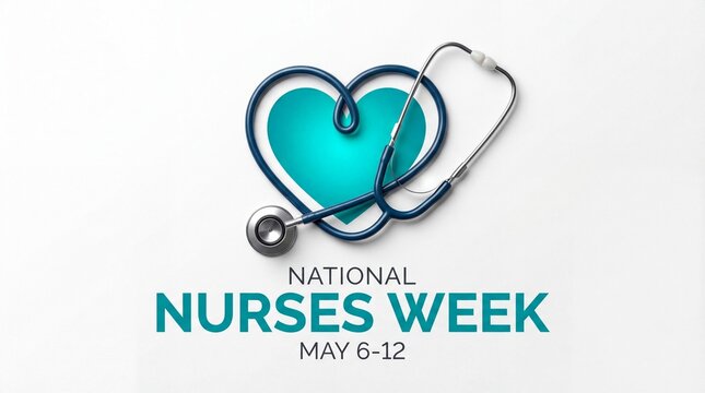 National nurses week celebration graphic with stethoscope heart shape isolated on white background