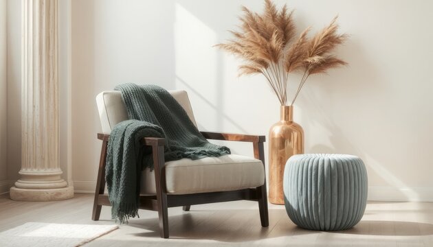 Cozy living room corner accent with armchair and decorative elements perfect for home decor concepts and cozy interior design inspiration