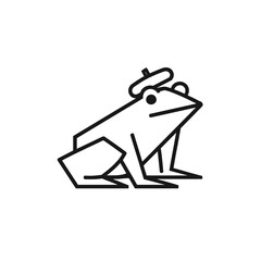 Obraz premium Minimalist Black Line Art Frog Wearing a Beret on White Background