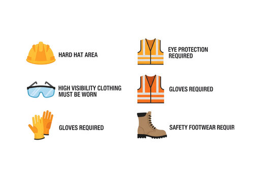 PPE safety equipment and industrial workplace icons set colorful png on transparent background