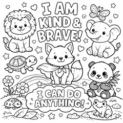 Fototapeta premium Positive Affirmations Coloring Page – Cute Animals 