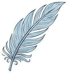 Fototapeta premium Illustrative Pale Blue Feather with Dark Outline and Delicate Curls