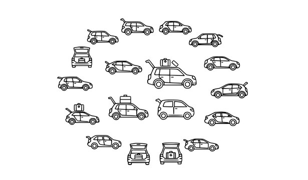 Car open trunk outline icons collection vehicle boot storage transport symbols thin line vector