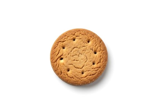 Round Digestive Biscuit with Perforations and Pattern Isolated on White Background