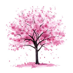Obraz premium Japanese Cherry Blossom Tree High Quality, watercolor artwork with intricate patterns and vibrant, isolated on a white background.