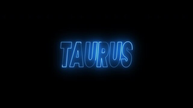 Taurus text animation on blue neon color. 4k animated typography perfect for astrology related videos or zodiac themed graphics needing a modern touch.