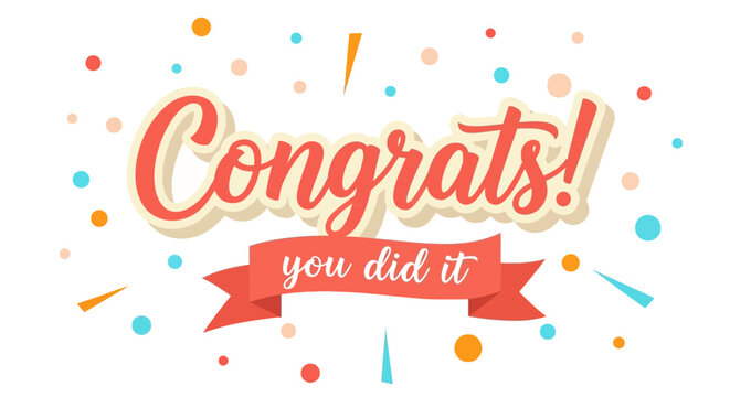 Congrats! You Did It Celebration Greeting Card with Colorful Confetti and Ribbon Typography