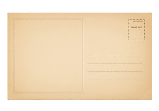 Vintage postcard back template with stamp box and address lines for mailing correspondence, direct mail campaign, souvenir message travel greeting invitation card and print mockup use