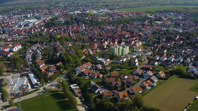 Aerial view beside the small town Eppingen in Germany on sunny day in autumn.