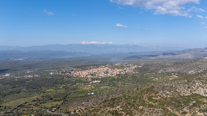 Obraz premium Drone shot of the historic village of Geraki on the slopes of Mount Parnon, Peloponnese
