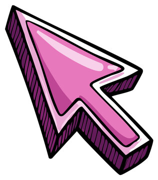 Pink cursor arrow icon with comic book art style and bold outline
