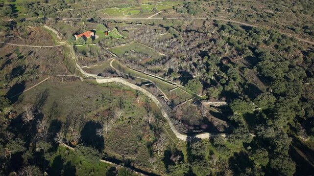 Aerial view of the ancient Vetton castro of Yecla la Vieja in Spain showing its fortified walls, landscape, and archeological ruins in Salamanca