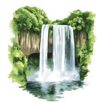 Gocta Waterfall. Gocta Waterfall hand drawn watercolor illustration