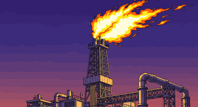 Industrial workers on factory rooftop at sunset silhouette