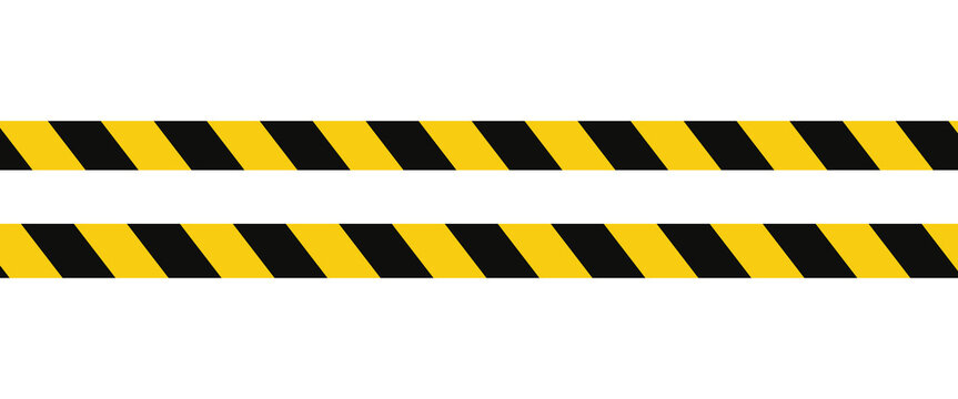 Warning tape with yellow and black diagonal stripes. Warn stop seamless line. Yellow and black caution tape border.