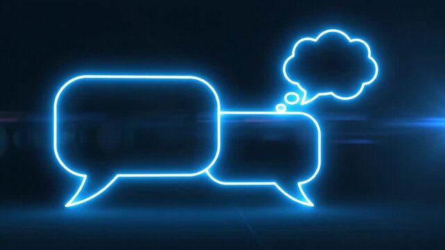 Glowing neon speech bubbles on a dark background