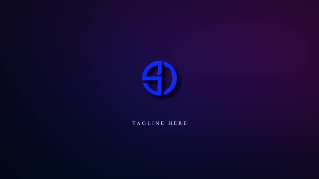 clean minimalistic logo animation on abstract blue background. 