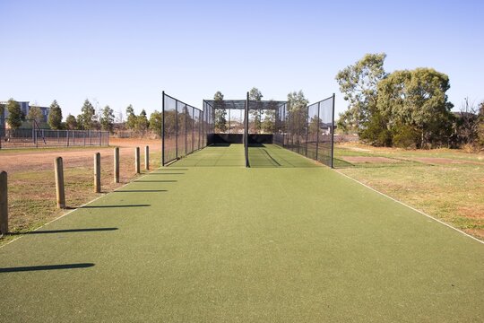 Suburban cricket practice nets with artificial turf in Melbourne Australia