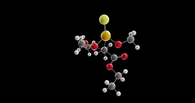 Malathion molecule, rotating 3D model of insecticide, looped video on a black background

