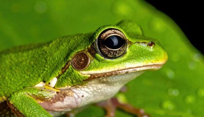 Fototapeta premium Close-up of a green frog on leaf.