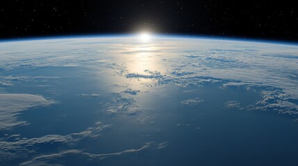 Fototapeta premium Breathtaking view of Earth from space, capturing the sunrise over the horizon and clouds