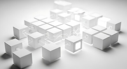 Fototapeta premium Abstract White Blockchain Cube Network