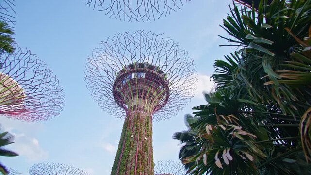 Singapore city skyline at Gardens by the Bay with landscaped park areas innovative architecture and remarkable tourist points in Asia