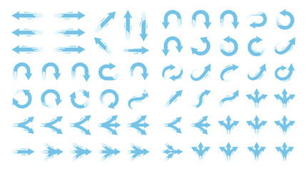 Fototapeta premium Dynamic light blue aerodynamic swoosh arrows set with curves swirls and directions for sleek modern design elements