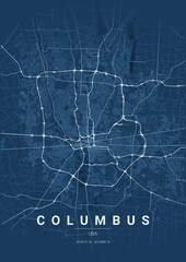 Fototapeta premium Architectural Columbus City Map Poster, Blueprint Style Urban Street Grid Illustration
