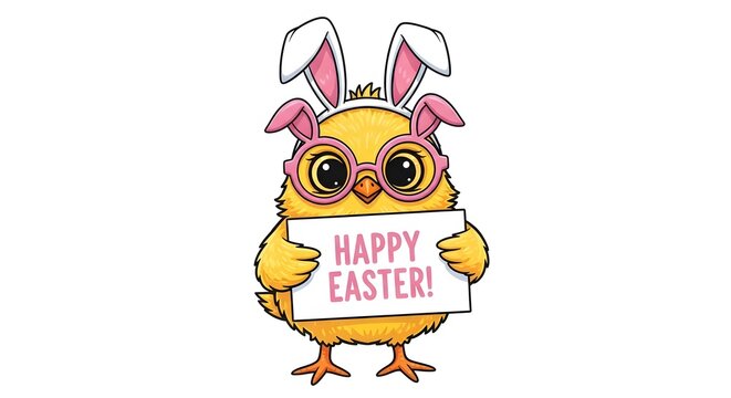 Ester sunday chick wishes cute easter bunny chick holding happy easter sign