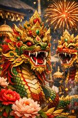 Fototapeta premium Twin Dragons of Prosperity