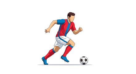 Fototapeta premium Soccer player in action kicking ball with red and blue uniform