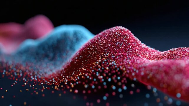 Abstract Particle Waves: A mesmerizing display of colorful particles undulate in fluid, wave-like patterns, creating a dynamic and visually stunning composition.