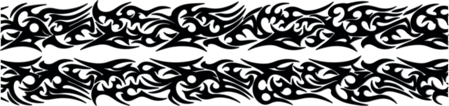 Tribal flame seamless border pattern with abstract black tattoo style ornament decorative horizontal band vector design